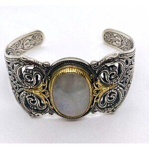 Konstantino Sterling Silver 925 18K 750 White Stone Cuff Bracelet 7.5"